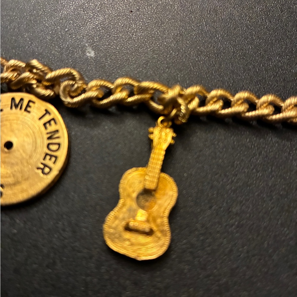Gold Charm Bracelet with Guitar and Elvis Stamp - Picture 6 of 10